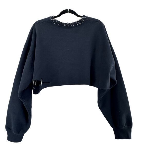 Carmar Los Angeles Distressed Safety Pin Cropped Sweatshirt Black Sz M Edgy Y2K - Picture 3 of 6